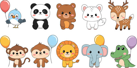 Cute cartoon animals vector illustration design