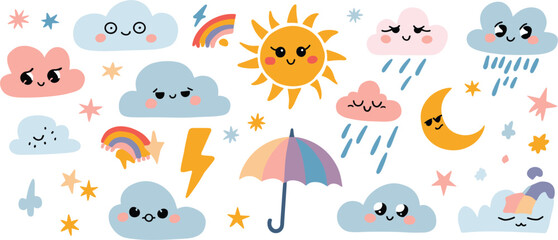 Cute weather illustrations seamless pattern elements