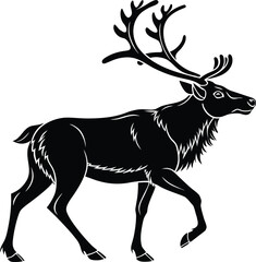 Black reindeer walking with large antlers animal silhouette