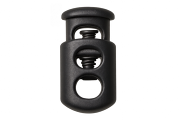 Black plastic cord lock stopper with internal spring
