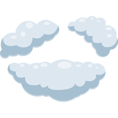 Three Puffy White and Blue Pixel Art Clouds Floating on a Transparent Background Representing Sky Elements