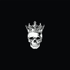 illustration of a human skull wearing a royal crown. Dark and gritty vector graphic perfect for gothic, rock, macabre, or rebellious luxury themes
