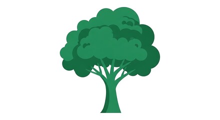 Stylized green tree with lush foliage and branching trunk