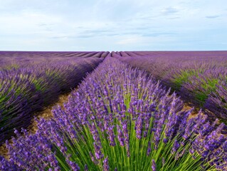 Obraz premium Lavender Field in Provence Aromatic Purple Hues Under Blue Sky
