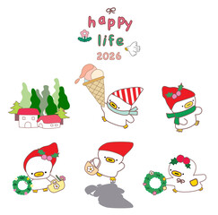christmas icons set, santa claus set, Set of Christmas element, cute stickers, 2026, duck
