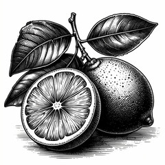 Hand Drawn Engraving Of Lime With Leaves Showcases Vintage Scratchboard Technique