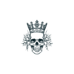 illustration of a human skull wearing a royal crown. Dark and gritty vector graphic perfect for gothic, rock, macabre, or rebellious luxury themes