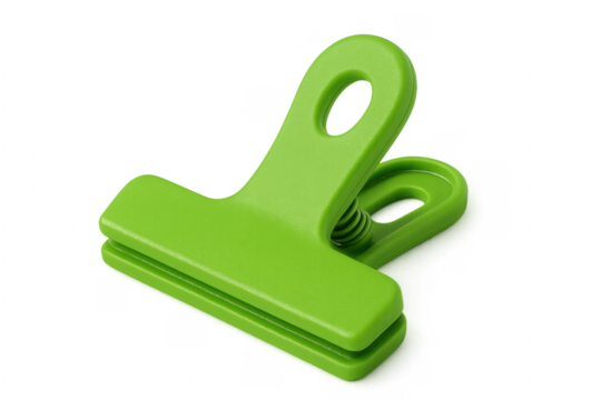 Green plastic bag clip holding food fresh