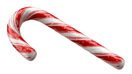 Classic red and white candy cane isolated on transparent background high resolution PNG festive Christmas sweet treat clipart for holiday design and branding