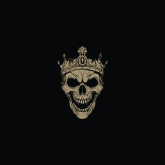 illustration of a human skull wearing a royal crown. Dark and gritty vector graphic perfect for gothic, rock, macabre, or rebellious luxury themes