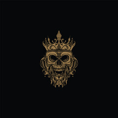illustration of a human skull wearing a royal crown. Dark and gritty vector graphic perfect for gothic, rock, macabre, or rebellious luxury themes
