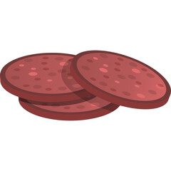 Three Sliced Salami Sausages With Reddish Brown Color And Speckled Texture In A Simple Stack Isolated On A Transparent Background