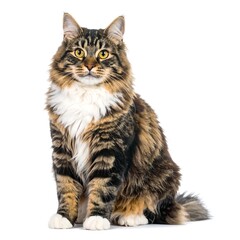 Obraz premium A majestic, long-haired feline sits poised, gazing at the viewer
