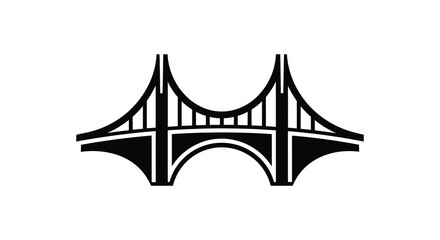 Iconic suspension bridge structure with graceful curves and strong vertical lines in a bold black silhouette