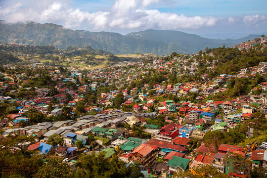 Valley of Colors - colorful Stobosa hillside. Massive artwork made up of a tightly packed cluster of hillside homes painted in bold colors. La Trinidad, Benguet, Baguio, Philiphines