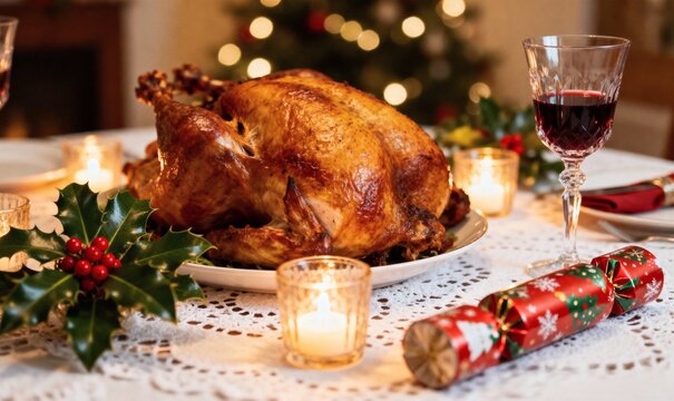 Christmas turkey dinner festive holiday celebration table setting food