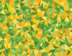Abstract pattern composed of various green, yellow, and orange triangles