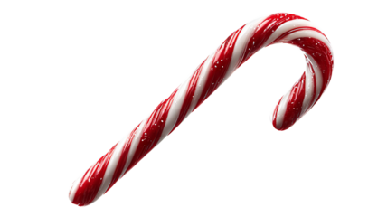 Classic red and white candy cane with vibrant stripes high resolution PNG festive Christmas sweet treat clipart for holiday design branding and social media
