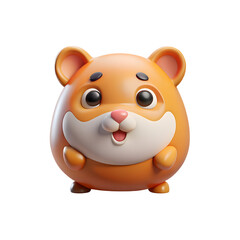 3D Render of a Cute Cartoon Hamster with Orange Fur, Black Eyes, and a Pink Nose Isolated on White Background, Perfect for Children's Illustrations and Pet-Themed Designs