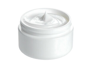 Smooth white cream in a jar, centered, against a transparent background with soft lighting, studio setting
