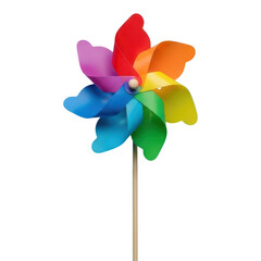 Colorful pinwheel isolated on transparent background for childhood and summer
