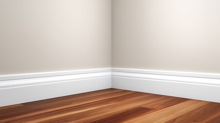 Spacious empty room with polished wood floor and pristine white wall interior design.