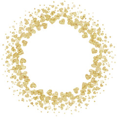 Golden heart shaped circle frame. No background, png format.