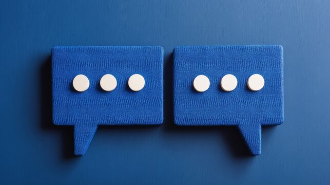 Vibrant blue speech bubbles with white circles communication and chat interface design.