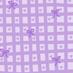 Purple plaid pattern with hearts and bow
