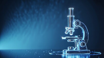 Digital hologram of microscope representing futuristic scientific research and innovation concept
