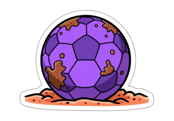 Purple soccer ball with mud isolated on transparent background illustration
