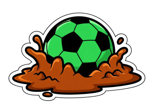 Green soccer ball with mud splash isolated on transparent background illustration