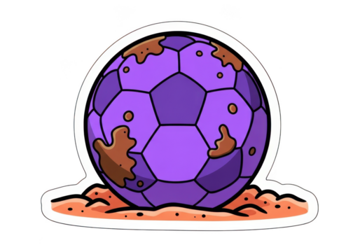 Purple soccer ball with mud isolated on transparent background illustration