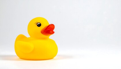 Cheerful yellow rubber avian figurine against a plain white background