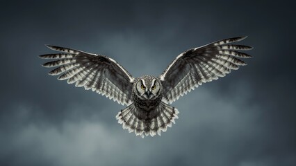 Majestic Owl in Flight Against a Stormy Sky