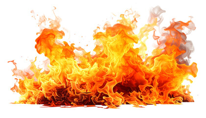 Vivid orange and yellow flames burst upwards against a stark black background, showcasing intense heat and flickering light