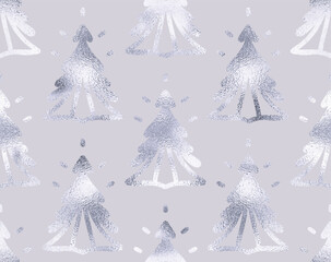 Seamless Christmas pattern with silver gloving holiday trees ornament.