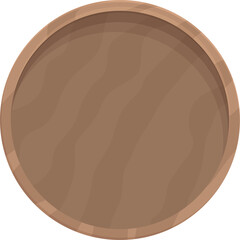 Top down view of a rustic wooden barrel with visible grain texture and metal bands isolated on a transparent background
