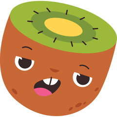 Tired Cartoon Kiwi Fruit With Face And Open Mouth On White Background