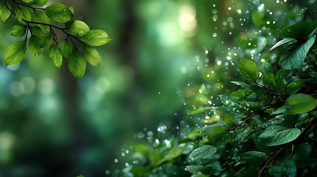 Soft natural green background with morning bokeh and sunlight glow, fresh and bright scene, spacious central blank area suitable for product placement, text overlay, or creative design purposes.