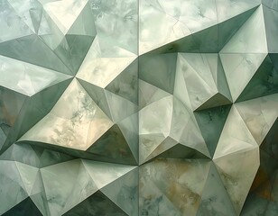 Abstract polygonal surface with iridescent grey and green tones