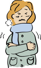Illustration of a Woman Shivering from Cold
