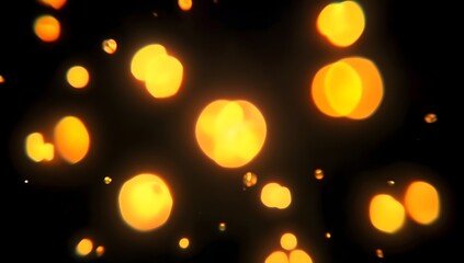 Abstract glowing orbs of warm golden light softly illuminating a dark background creating a whimsical and ethereal atmosphere for celebration or fantasy