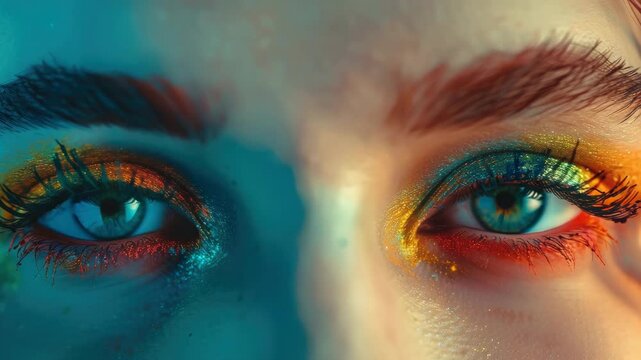 Vibrant eyeshadow and eyeliner on face in blue hues