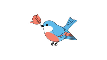 Flat vector of a small bird holding a fresh petal in its beak