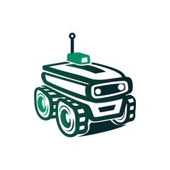 Delivery Robot Icon, Autonomous Vehicle Illustration A chocolate brown delivery robot rolls slowly on a cocoa surface