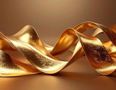 Abstract rendering of lustrous golden ribbons, flowing gracefully - Powered by Adobe