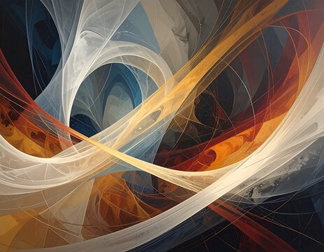 Abstract digital art of flowing, intertwining curves and colors - Powered by Adobe