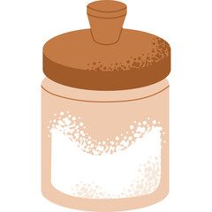 Glass Jar With Wooden Lid Containing White Granulated Substance Isolated On Transparent Background