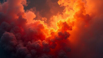 A dynamic visual of swirling orange and red smoke cloud illuminated from within, symbolizing energy, transformation, and emotion.
